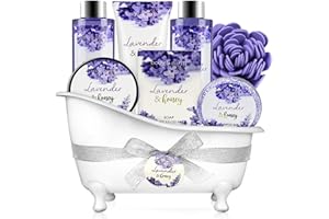 ‎BODY & EARTH Body & Earth Bade Geschenke für Frauen 8 tlg, Lavendel Geschnkkorb, Wellness Set für Frauen, Pflegeset mit Deko Badewanne, Geburtstagsgeschenk, Geschenk für Frauen, Mama, Freundin