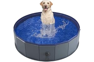 PetIsay Foldable Paddling Pools for Dogs(160cm x 30cm) - Thickened Material Dog Swimming Pool - Sturdy & Durable - Hard/Rigid Paddling Pool - Non-inflatable Non-slip Dog Bathtub - L