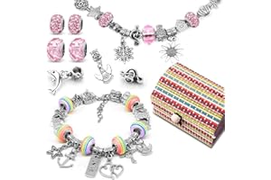 BHGWR Jewellery Making Kit for Girls, Bracelet Making Kits with Charms Pendants Rainbow Silver Plated Beads Chains for Jewellery, Arts and Crafts Sets for Kids Friendship Christmas Gifts Age 8-12