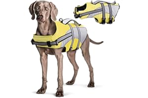 Hjyokuso Dog Life Jacket Adjustable Dog Swimming Vest Float Coat Ripstop Dog Safety Vest Adjustable Preserver with High Buoyancy and Durable Rescue Handle for Small Medium Large Dogs Yellow XL