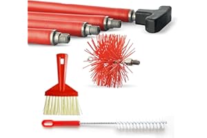 BARETTO Kit Pulizia Camino e Canna Fumaria | Prolunghe 6 m con Curvatura 45° | Scovolo in NYLON Ø 250 mm | Attacco M12 | Scopetta e Spazzolina Multiuso