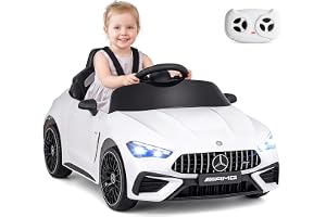COSTWAY 12 V elbil för barn, Mercedes-AMG barnbil med LED (vit) | Elbil för barn med 2,4 G fjärrkontroll, musik och tupe, kan belastas upp till 25 kg, barnfordon för barn från 3 år