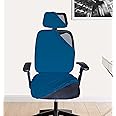 HOTKEI 3 Piece Airforce Blue Office Chair Cover with Headrest Cover 200GSM Fabric Stretchable Removable Computer Desk Executive Rotating Chair Seat Covers Slipcover Protector for Office Chair