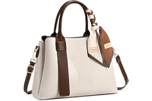 FORRICA Bolso Mujer Bolsa de Mano Textura de Costura de Moda Bolso de Hombro con Asa Superior Cuero PU Señora Bolso Bandolera para Compras Viajar Trabajar Blanco
