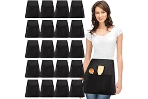 Geosar 12 Pieces Waist Apron Black Waiter Waitress Aprons with 3 Pockets Half Black Chef Bib for Men and Women Kitchen Cooking Cleaning Painting Gardening Bistro Restaurant Catering