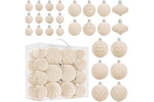 Miaikoe Velvet Christmas Ball Ornaments Set - 46 PC Plastique Boules d'arbre de Noël Tailles Assorties pour la décoration de la Maison de Vacances d'hiver (Beige)