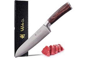 Wakoli EDIB cuchillo damasco santoku hoja de 17 cm extremadamente afilada de 67 capas I cuchillo de cocina damasco y cuchillo de chef profesional de auténtico acero damasco con mango de madera de pakka