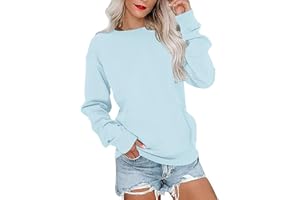 PLOKNRD Womens Sweatshirts Crew Neck Ladies Jumpers Long-Sleeve Casual Tops with Pockets
