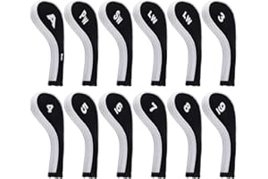 Andux La Tête de Club de Fer de Golf d'impression de Nombre Couvre Le Long Cou avec la Tirette Lot de 12 Noir/Blanc
