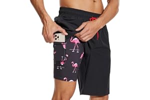 Arcweg Men's Swim Shorts Long Length Swimming Trunks with Compression Lining 2 in 1 Swimming Short with Zipper Pockets Men's Swim Trunk Quick Dry Double Layer