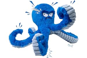 LEGEND SANDY Jouets Robustes à mâcher pour Chiens de Grande Taille pour Les Garder occupés, Jouet interactif couineur pour Chien, Pieuvre Bleue froissée