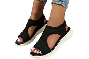 ‎SUNNYUK Orthopädische Sandalen Damen Sommer Waschbare Slingback Orthopädische Slide Sport Sandalen mit Weiche Fussbett Bequem Sommerschuhe Casual Strick Sandalen Plateau Sandalen