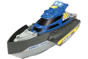 Dickie Toys 203714010 Boot Patrol, Toy, Special Force, Police Boat with Wind-up Cord, Light & Sound, Includes Batteries, 24 cm, from 3 Years, Multicoloured
