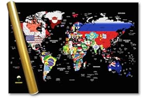 Global Walkabout Map with Flags background – Deluxe XXL A1 Size World Map Poster – Countries and Facts – Travel Gift (BLACK, EXTRA LARGE)