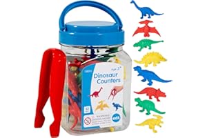 EDX EDUCATION edxeducation Liczniki dinozaurów, mini słoik, zestaw 32 sztuk, nauka liczenia, kolorów, sortowania i sekwencjonowania - manipulacja matematyka dla dzieci