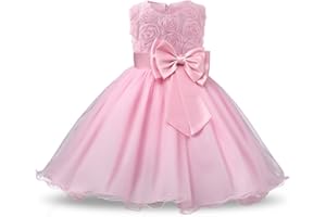 NNJXD Vestido de Fiesta de Princesa con Encaje de Flor de 3D sin Mangas para Niñas