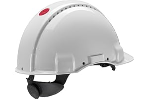 3M G3000 Casco de seguridad Blanco con ventilación, arnés de ruleta y banda sudor de plástico (1 casco/caja), Blanco, 0