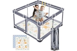 DJEDJEO Parque Infantil Bebe Plegable con Acolchado, 127x127cm Corralito Bebe con Malla Transpirable, Parques de Juegos para Bebé con Base Robusta y Estable