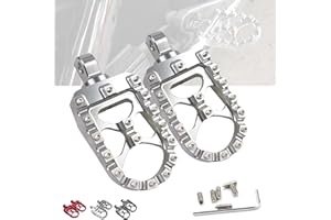 StarknightMT CNC Wide Fat Footpegs 360° Roating MX Foot Pegs Chopper Bobber Style Compatible with Harley Dyna Fatboy Sportster Iron 883 (Silver)