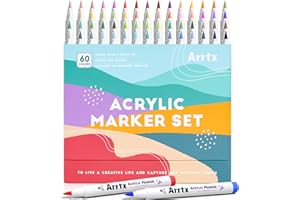 Arrtx Marcadores acrílicos de 60 grados de colores escénicos, punta de pincel, tinta a base de agua, resistentes al agua, marcadores de pintura para pintura de roca, madera, cerámica, lona, metal