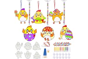 WEDNOK 12Pcs Easter Chick Suncatcher Craft for Kids Paint Your Own Chick Set Stained Glass Window Art Kit for Children Sun Catchers Painting Kits for Girls Boys Age 5-12 Years