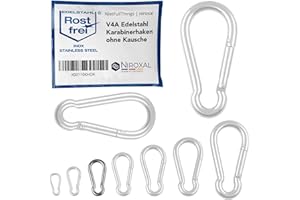 NIETFULLTHINGS 50 pièces 5-mm Mousqueton en acier inoxydable sans cosse de V4A forme robuste sans œillet charge de rupture 650 kg crochets à pression mousqueton pompier 316 5x50-mm