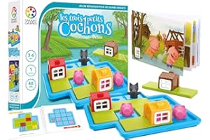 SmartGames - Les Trois Petits Cochons - Jeu de Réflexion - Protégez Les Petits Cochons du Loup - Livre de Conte Illustré et Livret de 48 Défis Inclus - 1 Joueur - pour Enfants de 3 à 6 Ans