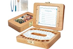 Realtopdo Milchzahndose Mädchen & Jungen - Zahndose Holz für Zahnfee Geschenke mit Fotorahme Funktion,Milchzähne Personalisiert Milchzähnebox Geschenke Aufbewahrungsbox für Baby-Zähne