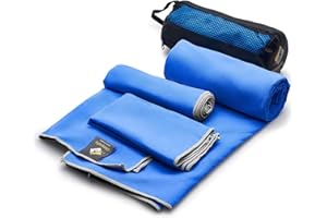 OlimpiaFit Lot de 3 Serviettes de Bain en Microfibre à séchage Rapide - pour Gym, entraînement, Voyage, Natation, Camping, randonnée, Bleu, Taille L