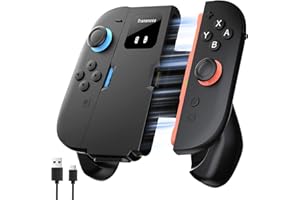 TRANSNOVO Charging Grip for Nintendo Switch 2 Joycon (2025), Magnetic Snap-On Charger with USB-C Cable, LED Indicator, Anti-Slip Ergonomic Grip, Reinforced Back Support, Travel-Friendly – Black