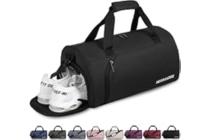 BECOJADDE Sporttaschen für Damen und Herren, 25L Reisetasche Duffel Bag Übernachtungstasche mit Schuhfach & Nassfach, wasserdichte Handgepäcktasche für Sport, Fitnessstudio, Schwimmen, Schwarz