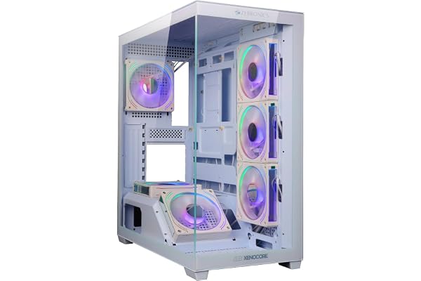 Zebronics Premium Gaming Case, Mid-Tower, EATX, ATX, Upto 360mm AIO Support, 6 ARGB Fans with 2 Reverse Blade Fans, Type-C, USB 3.0, Vertical GPU, Magnetic Dust Filter (Xenocore, White)