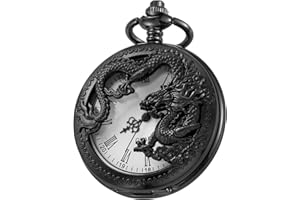 Tiong Vintage Octopus/Dragon Hollow Quartz Personalised Engraved Men's Pocket Watches with Chain Customz Gifts for Birthday Father's Day Wedding