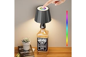 Nulmvic LED Lampada per Bottiglia Ricaricabile - 5200mAh Lampada da Tavolo Senza Fili Bianco Caldo+RGB - Dimmerabile Comando a Tocco IP54 Impermeabile per Interno Esterno Ristorante Bar (Nero)