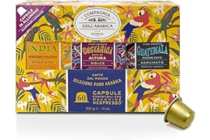 CAFFÈ CORSINI 1950 Caffè Corsini - 60 Cápsulas Café Compatibles Nespresso Mono-Origen Surtidas, 100% Arábica, 6 Cajas de 10 Cápsulas, 312g