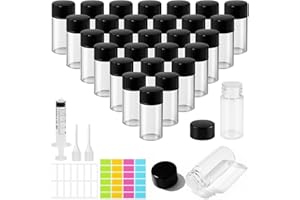 MirraSwit 30 Stück 3ml Probe Transparent Leere Glasflaschen, Mini Flasche Leer für Ätherische Öle, Tropfflasche Mini Glasflaschen mit Tropfer, Spritzen, Etiketten für Ätherisches Öl, Massage, Parfüm