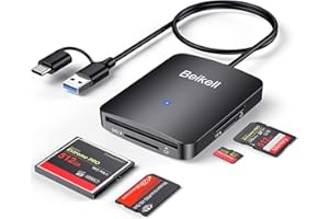 Beikell Lector de Tarjetas USB 3.0, 4 en 1 Doble Conector (USB&USB-C) USB C a Micro SD MS CF, Memoria SD, Acceso de 4 Tarjetas Simultáneamente para MacBook Pro/Air/iPad Pro, etc