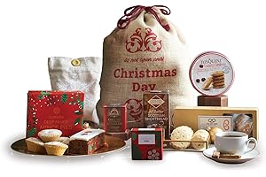 Afternoon Tea Hamper with Santa Sack, Shortbread Biscuits, Mince Pies, Fruit Cake & More - Couples Christmas Gifts, Festive Treats, Christmas Hampers & Gourmet Gifts for Men or Women - by Hay Hampers
