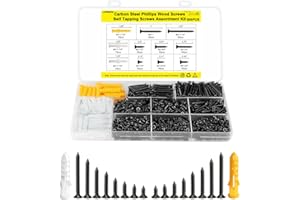 LERNOU 500pcs Self Tapping Screws,Wood Screws Assortment,Black Screw for Wood,for Furniture, Woodworking, DIY Model Fixing