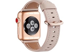 WFEAGL Kompatibel für Apple Watch Armband 44mm 45mm 49mm 46mm(Series 11 10) 42mm(Series 1 2 3),Lederband Ersatzband für Herren Damen Kompatibel iWatch Series 11/10/9/8/7/6/5/4,SE,Rosa Sand+Roségold