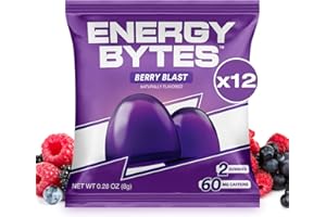 Energy Bytes Caffeine Energy Gummies - Fast, Delicious Boost for Focus & Productivity - Superior to Energy Drinks, Gels, Chews - Vegan, Low Sugar, with Vitamins A, D, B3, B6 & B12 – 12-Pack