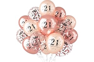 ONEHOUS 21st Birthday Balloons Decorations for Her, Rose Gold 21st Theme Party Decor, Chrome Rose Gold Latex Balloon and Confetti Balloon, Happy 21st Birthday Party Anniversary Supplies for Girls Women