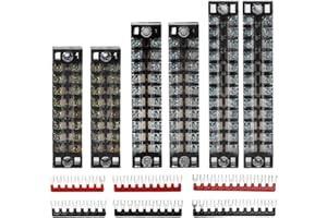 Greluma Klemmenblock und Streifen – 6 Sets 8/10/12 Positionen 600V 15A Zweireihiger Schraubklemm-Leisten-Block mit Abdeckung + 400 V 10 A vorisolierte Klemmen Absperrstreifen Jumper