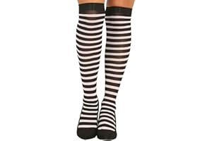FUNIDELIA Guirca Black and white striped witch tights for women