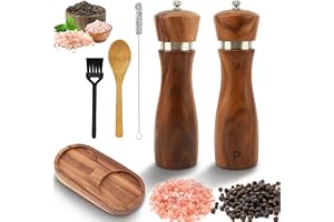 Salt och pepparkvarn, trä, stor (21,5 cm), uppsättning av 2, justerbart keramiskt malverk, pepparkvarn, massivt akaciaträ, pe