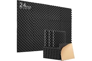 SOUNDSBAY Paneles Acusticos Autoadhesivo,24 Piezas Espuma Acustica Alta Densidad Insonorizacion Acustica Pared Ignífugo Reducir El Eco Para Estudio/Podcasting/Estudios De Grabación 30×30×2.5cm