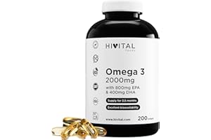 HIVITAL FOODS Omega 3 2000 mg. 200 cápsulas para más de 3 meses de tratamiento. Con 800 mg EPA, 400 mg DHA y Vitamina E Natural. El único con Aceite de Pescado Español. Fabricado en España por HIVITAL