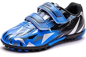 Saekeke Scarpe da Calcio TF Bambini Ragazzi&Ragazze Doppio Velcro Leggero Antiscivolo Scarpe da Allenamento per Erba Sintetica