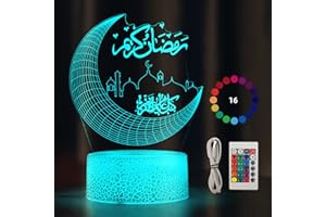 Halcyerdu Ramadan LED DIY Lamp, Eid Dekorationen Mond Stern Nachtlichter, 3D 16 Farben Ramadan Mondlampe Farbwechsellampe mit Fernbedienung, USB Datenkabel, Berühren, für Ramadan Handwerk Dekoration