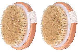 SUOKOUN soukoun 2 Stück Körperbürste, Naturborsten Sanft Trockenbürste zum Entfernen abgestorbener Haut, Rund Peelingbürste für Cellulite und Massage